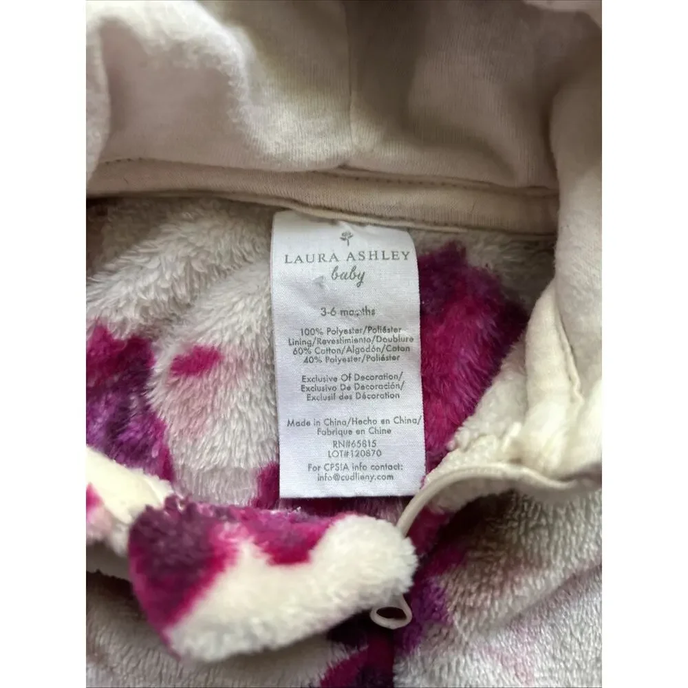 Laura Ashley Sz 3-6 Mos Baby fleece Hooded Infant Sleeper Floral Pattern